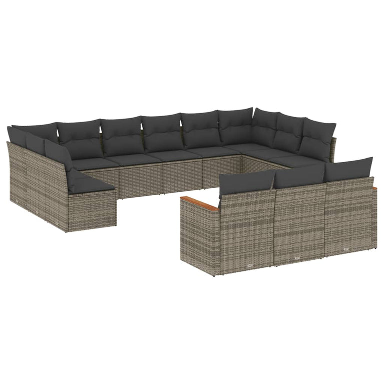 13-delige Loungeset met kussens poly rattan grijs