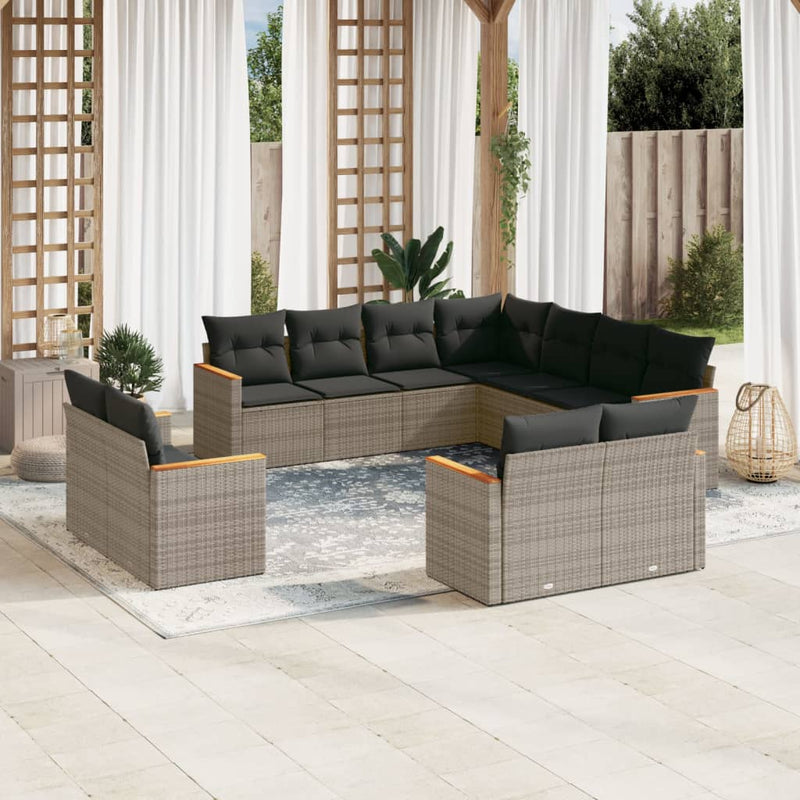 11-delige Loungeset met kussens poly rattan grijs