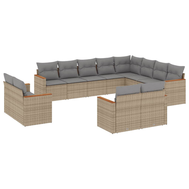 12-delige Loungeset met kussens poly rattan beige