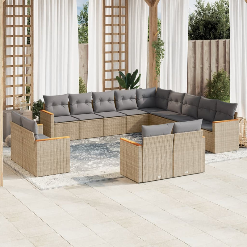 13-delige Loungeset met kussens poly rattan beige