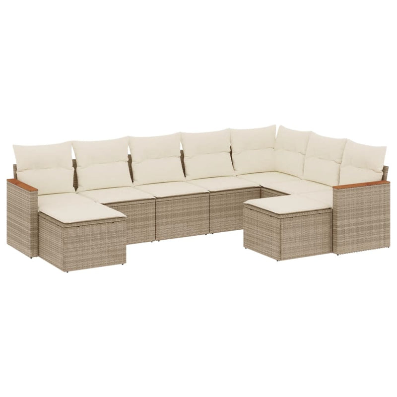 9-delige Loungeset met kussens poly rattan beige