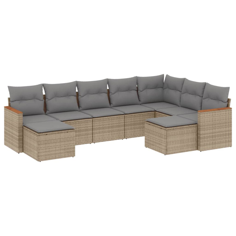 9-delige Loungeset met kussens poly rattan beige