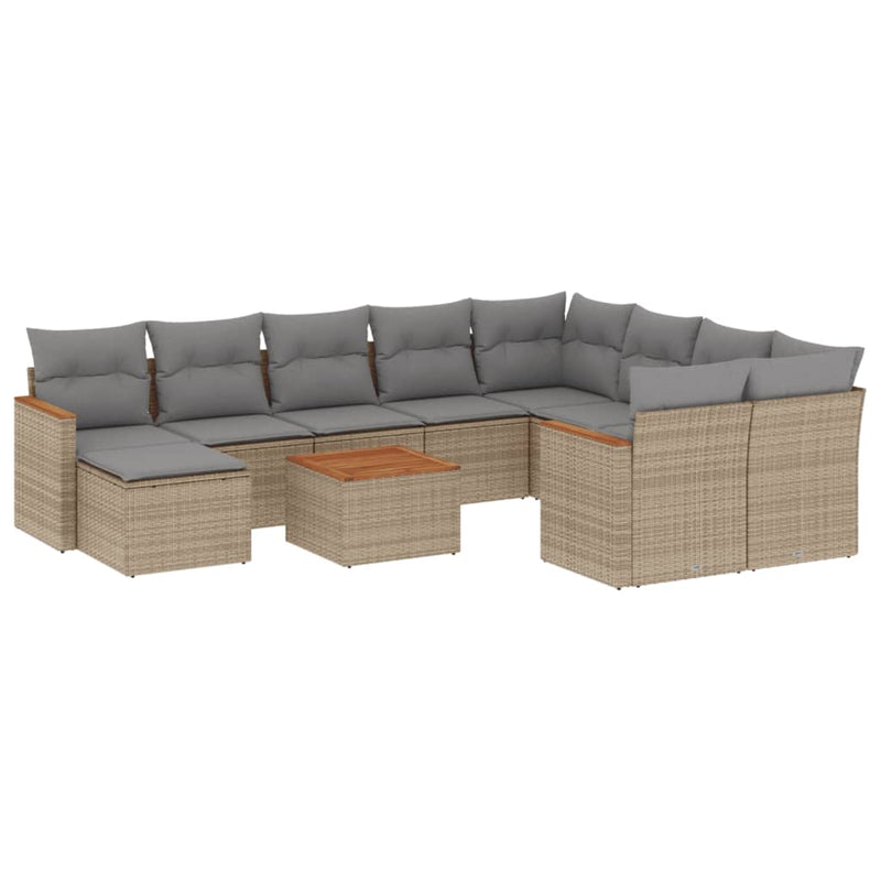 11-delige Tuinset met kussens poly rattan beige