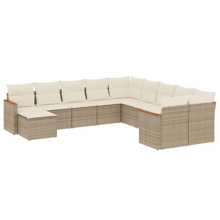 11-delige Tuinset met kussens poly rattan beige