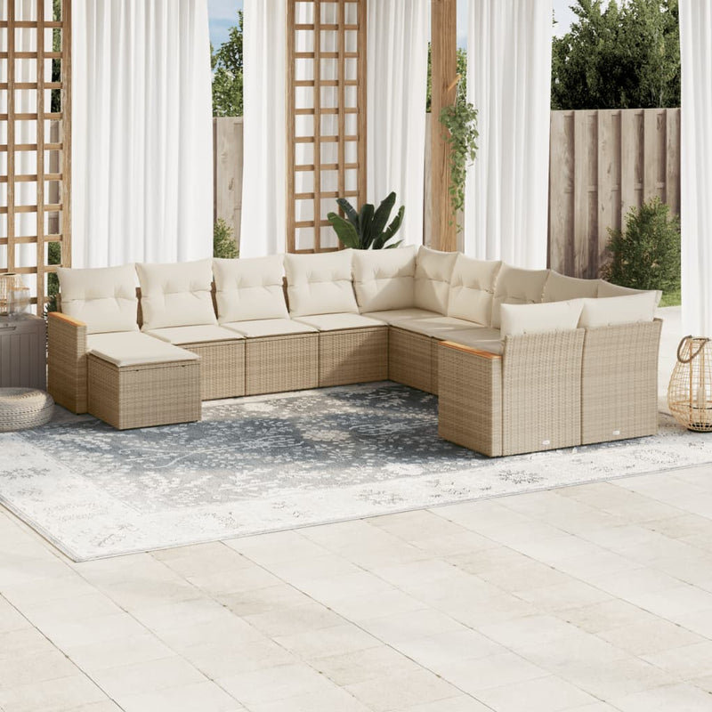 11-delige Tuinset met kussens poly rattan beige