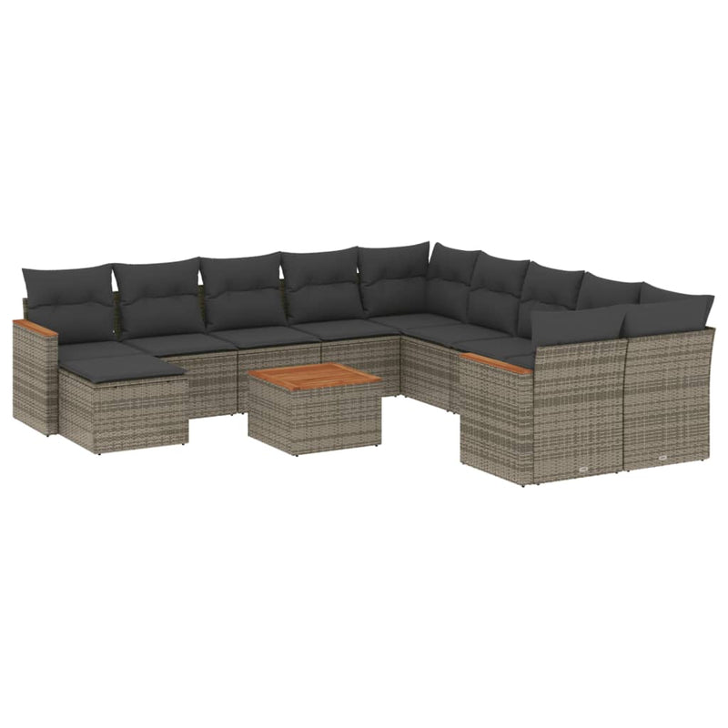 12-delige Loungeset met kussens poly rattan grijs