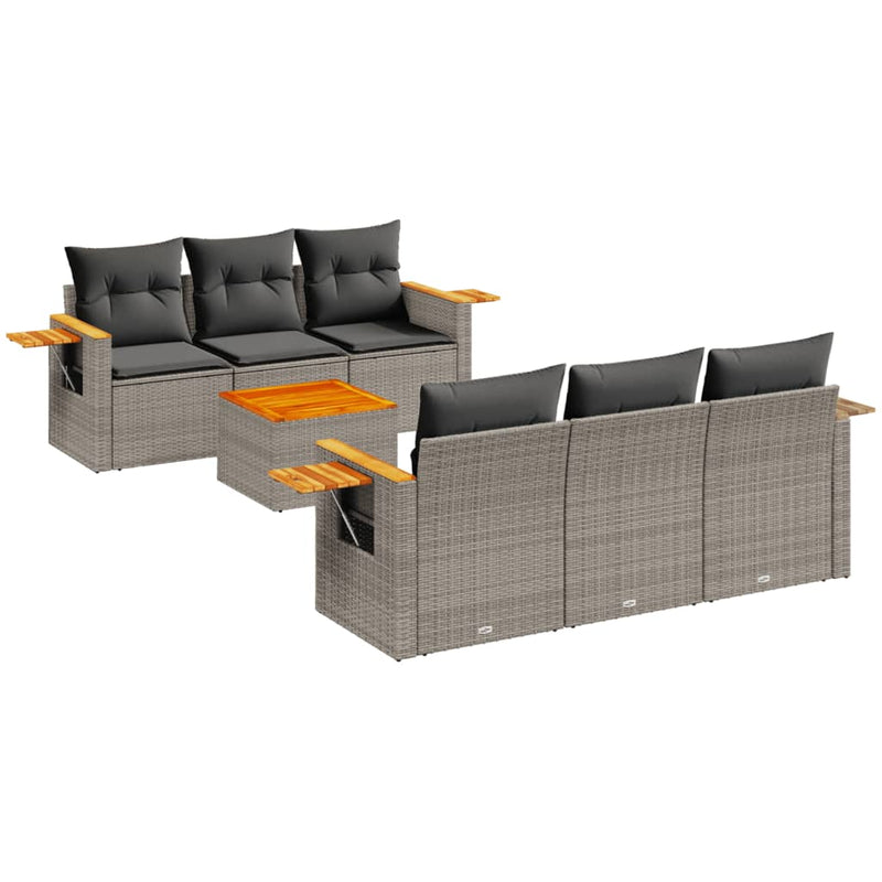 7-delige Loungeset met kussens poly rattan grijs