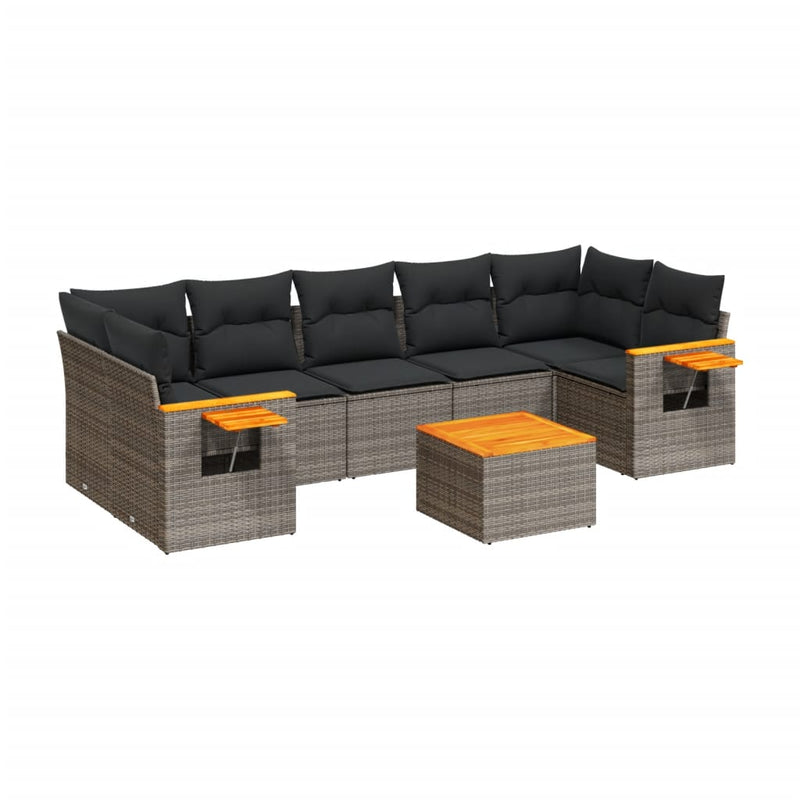 8-delige Loungeset met kussens poly rattan grijs