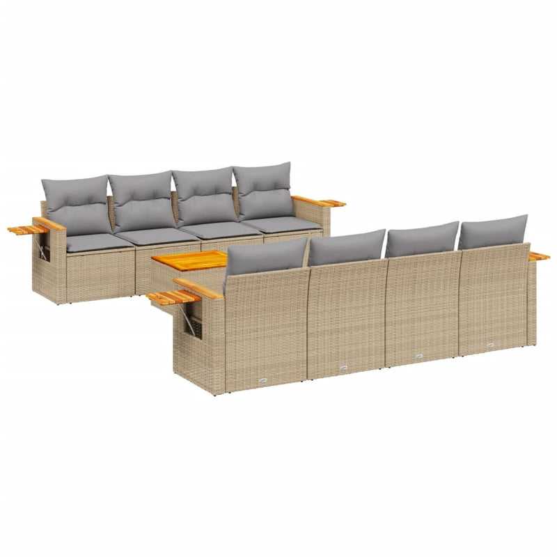 9-delige Loungeset met kussens poly rattan beige