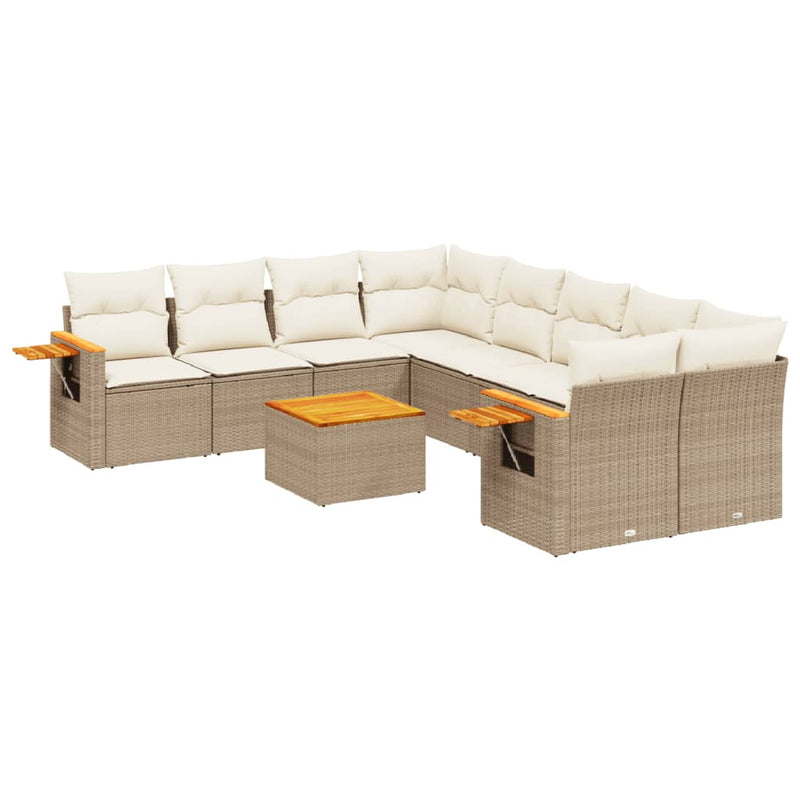 9-delige Loungeset met kussens poly rattan beige