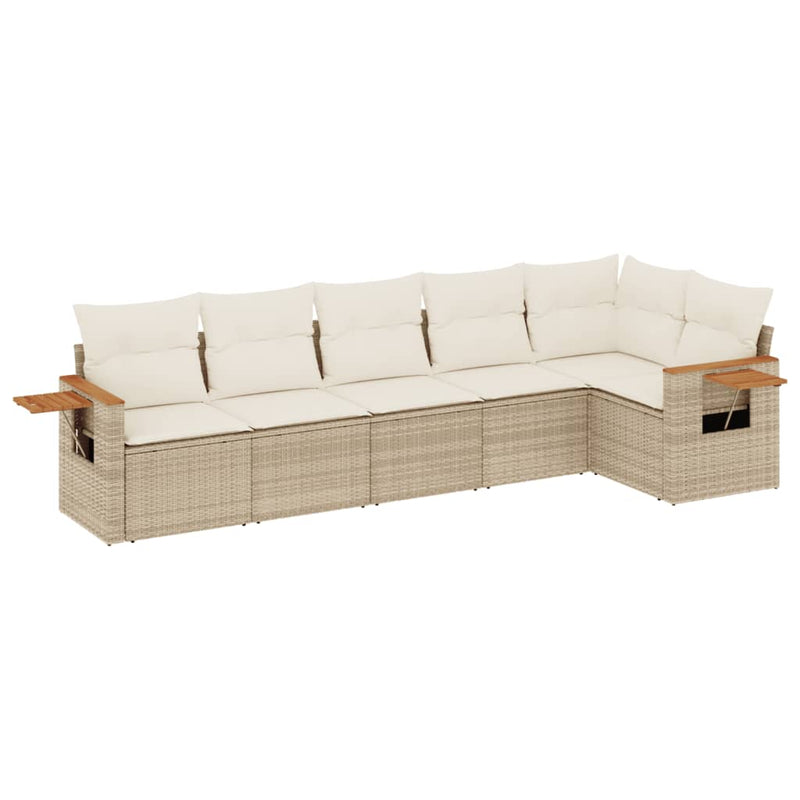 6-delige Loungeset met kussens poly rattan beige