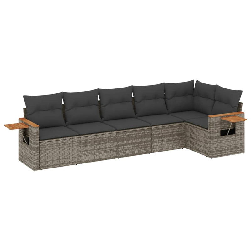 6-delige Loungeset met kussens poly rattan grijs