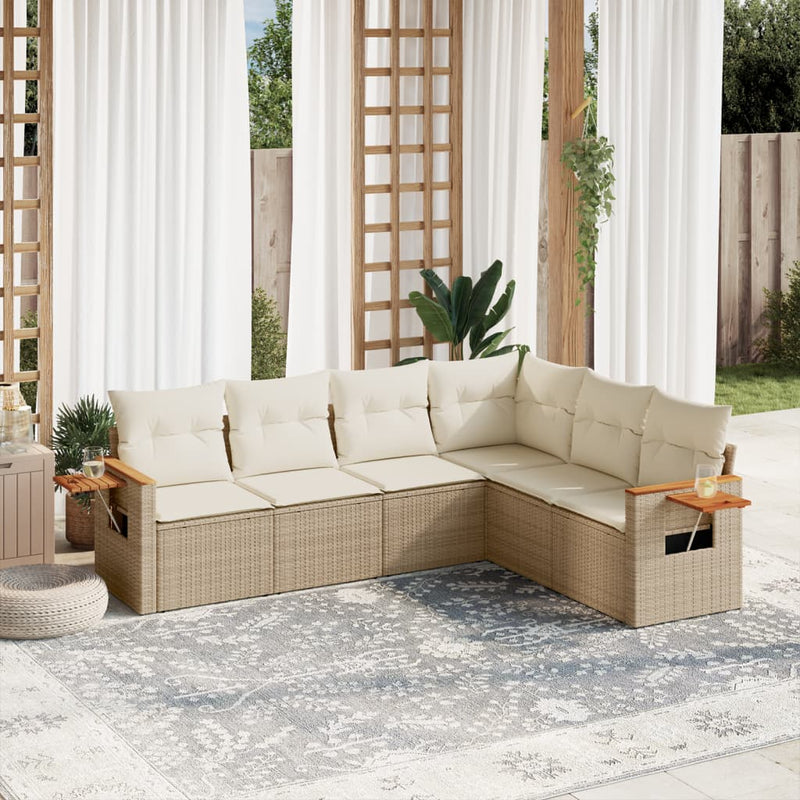 6-delige Loungeset met kussens poly rattan beige