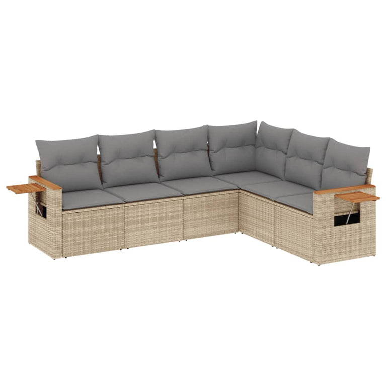 6-delige Loungeset met kussens poly rattan beige