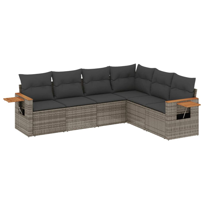 6-delige Loungeset met kussens poly rattan grijs