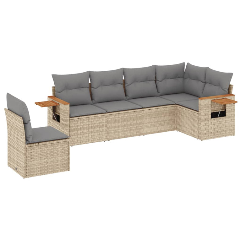 6-delige Loungeset met kussens poly rattan beige