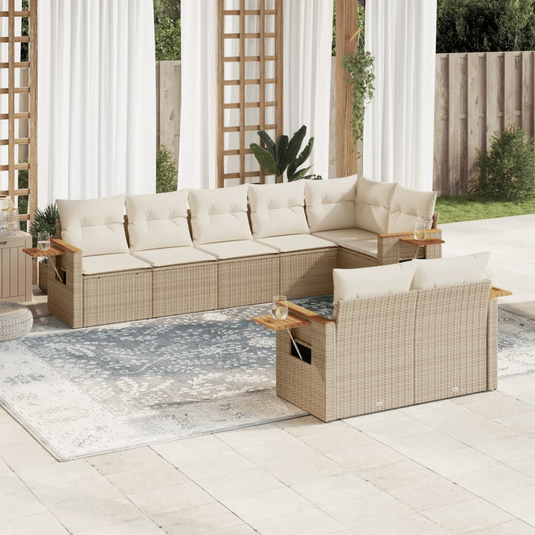 8-delige Loungeset met kussens poly rattan beige