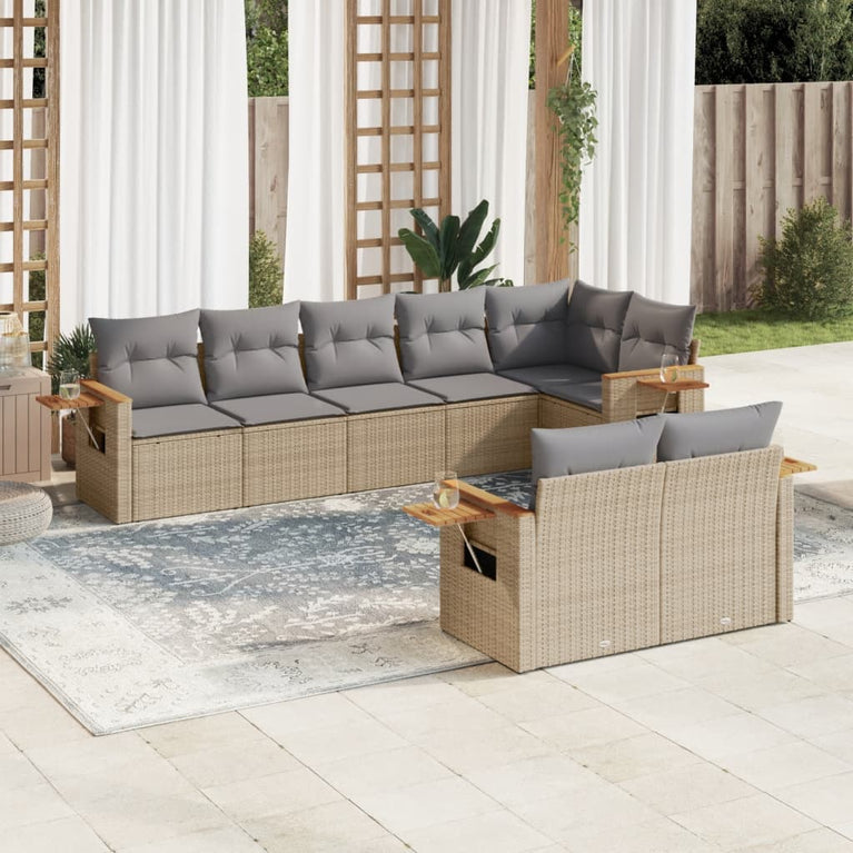 8-delige Loungeset met kussens poly rattan beige