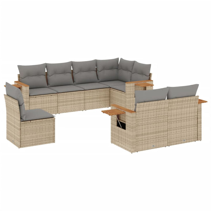 8-delige Loungeset met kussens poly rattan beige