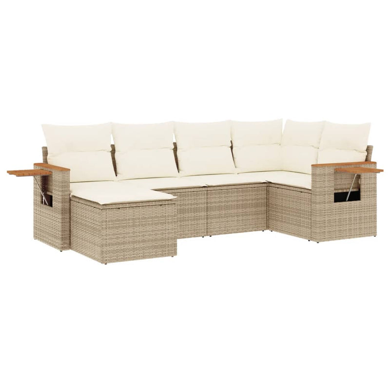 6-delige Loungeset met kussens poly rattan beige