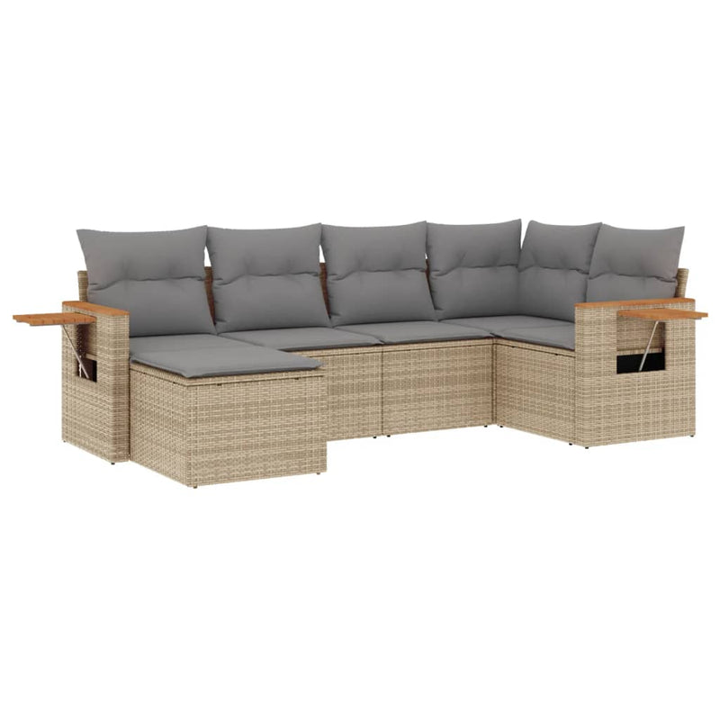 6-delige Loungeset met kussens poly rattan beige