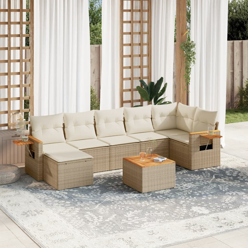 8-delige Loungeset met kussens poly rattan beige