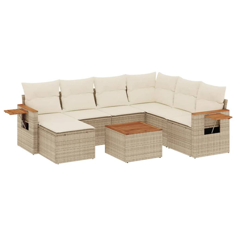 8-delige Loungeset met kussens poly rattan beige