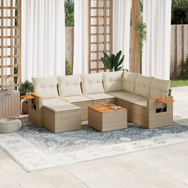 8-delige Loungeset met kussens poly rattan beige