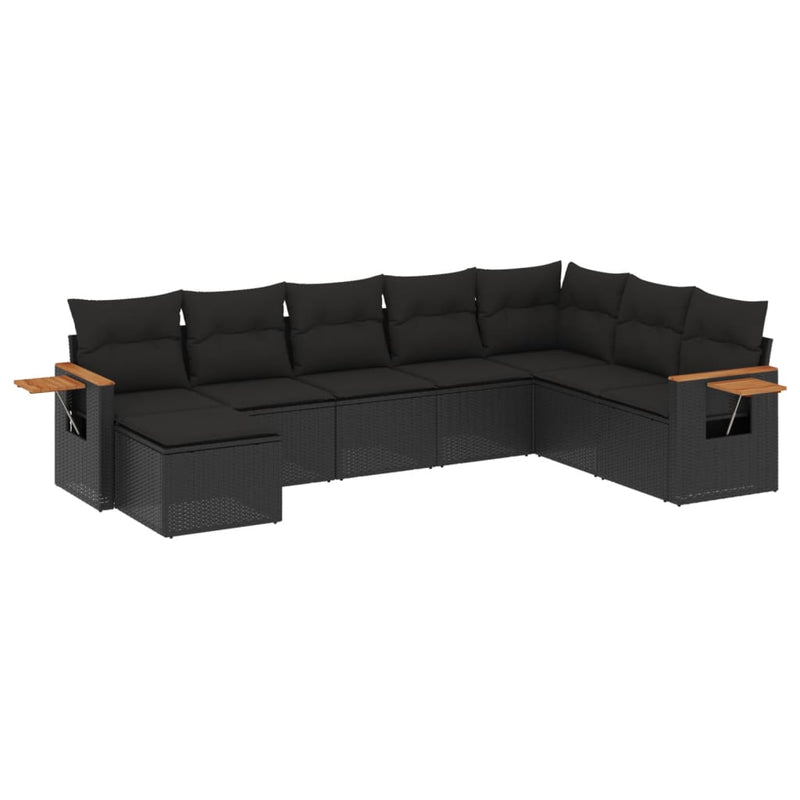 8-delige Loungeset met kussens poly rattan zwart