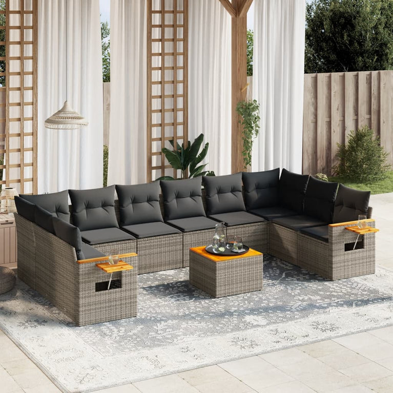 11-delige Loungeset met kussens poly rattan grijs