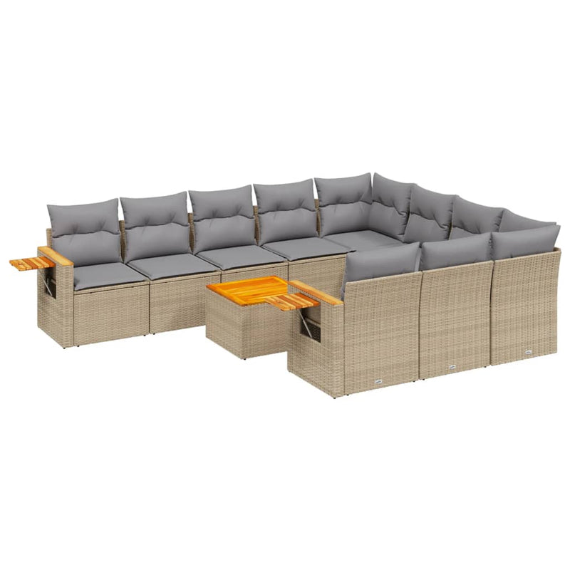 11-delige Tuinset met kussens poly rattan beige