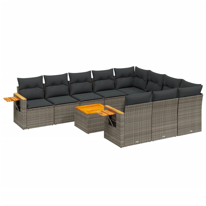 11-delige Loungeset met kussens poly rattan grijs