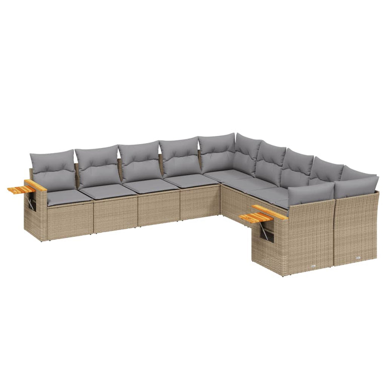 10-delige Loungeset met kussens poly rattan beige