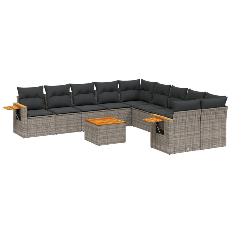 11-delige Loungeset met kussens poly rattan grijs