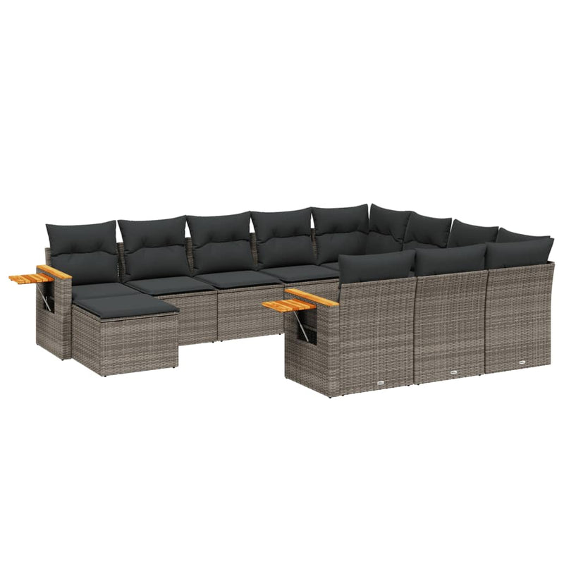 11-delige Loungeset met kussens poly rattan grijs