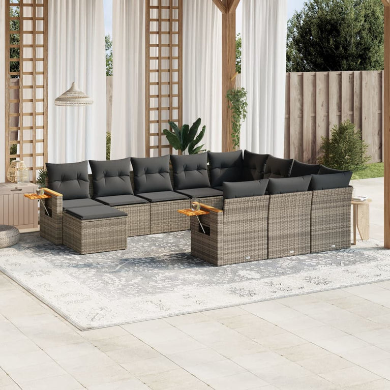 11-delige Loungeset met kussens poly rattan grijs