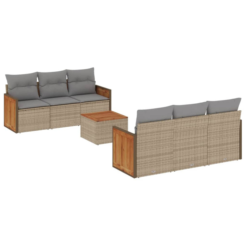 7-delige Loungeset met kussens poly rattan beige
