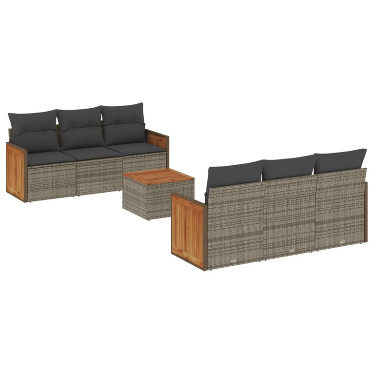 7-delige Loungeset met kussens poly rattan grijs
