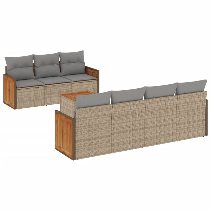 8-delige Loungeset met kussens poly rattan beige