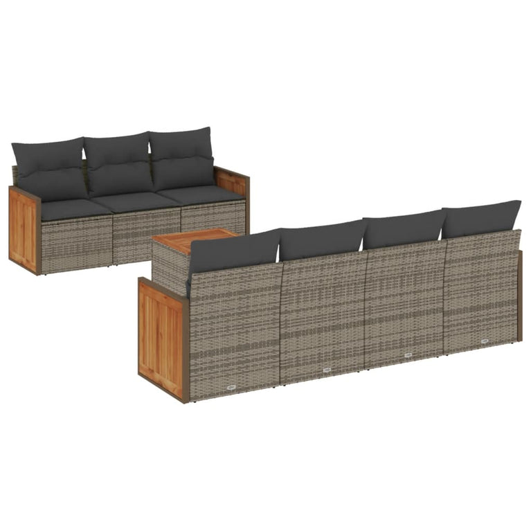 8-delige Loungeset met kussens poly rattan grijs