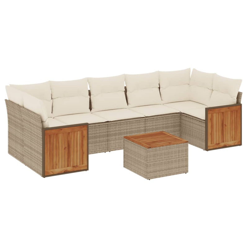 8-delige Loungeset met kussens poly rattan beige