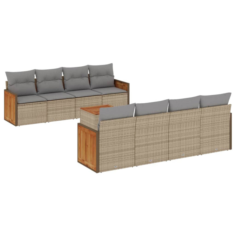 9-delige Loungeset met kussens poly rattan beige