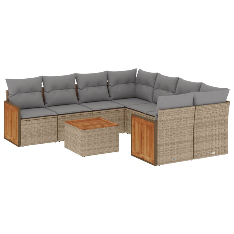 9-delige Loungeset met kussens poly rattan beige