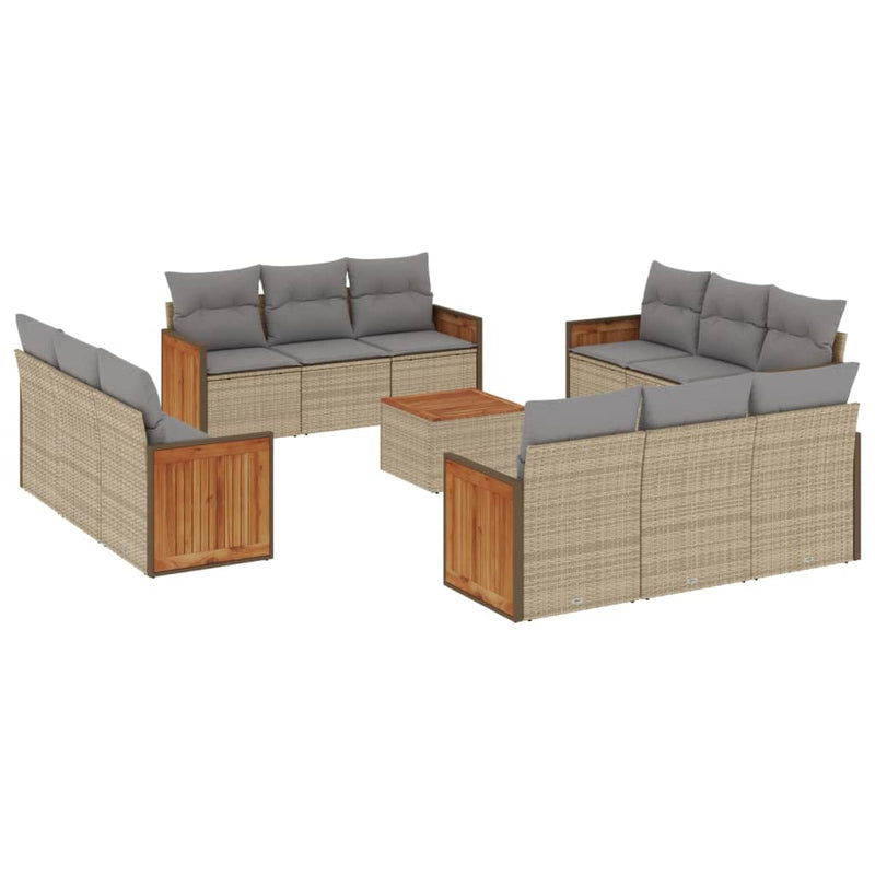 13-delige Loungeset met kussens poly rattan beige