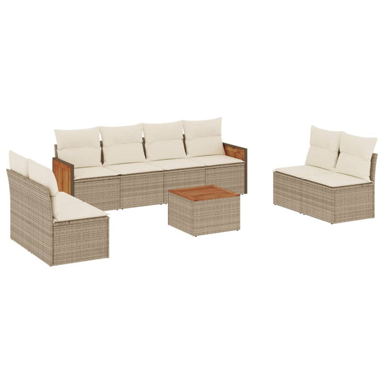 9-delige Loungeset met kussens poly rattan beige