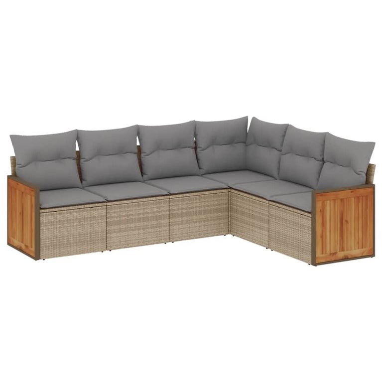 6-delige Loungeset met kussens poly rattan beige