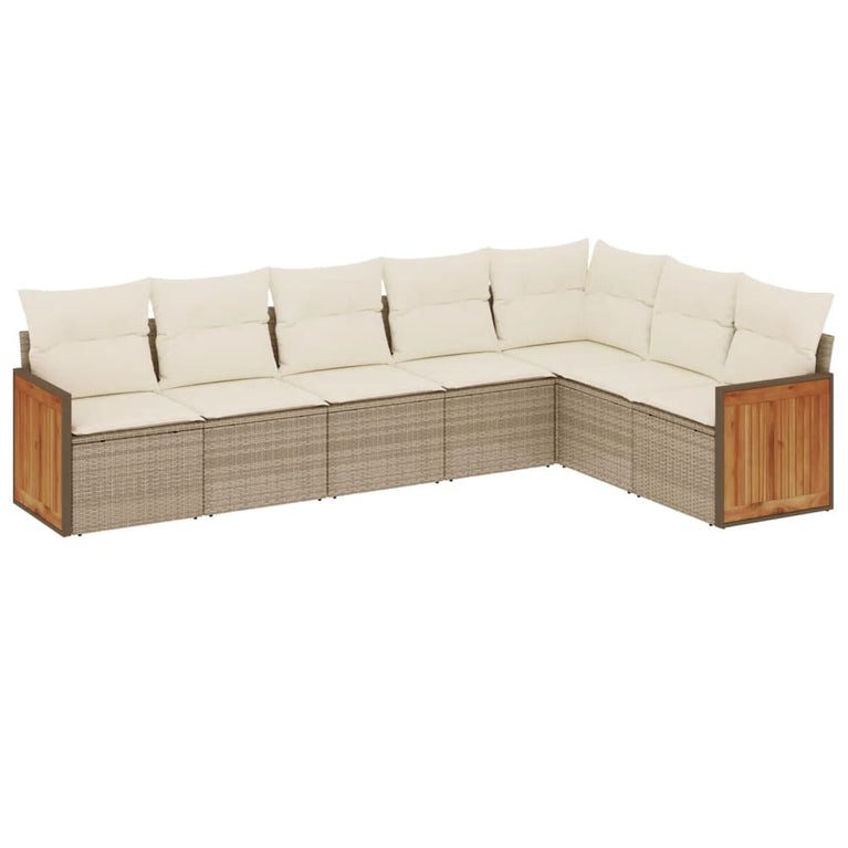 7-delige Loungeset met kussens poly rattan beige