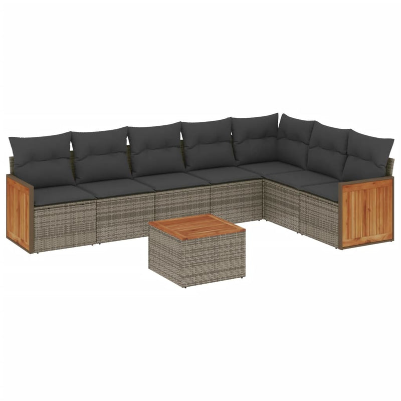 8-delige Loungeset met kussens poly rattan grijs