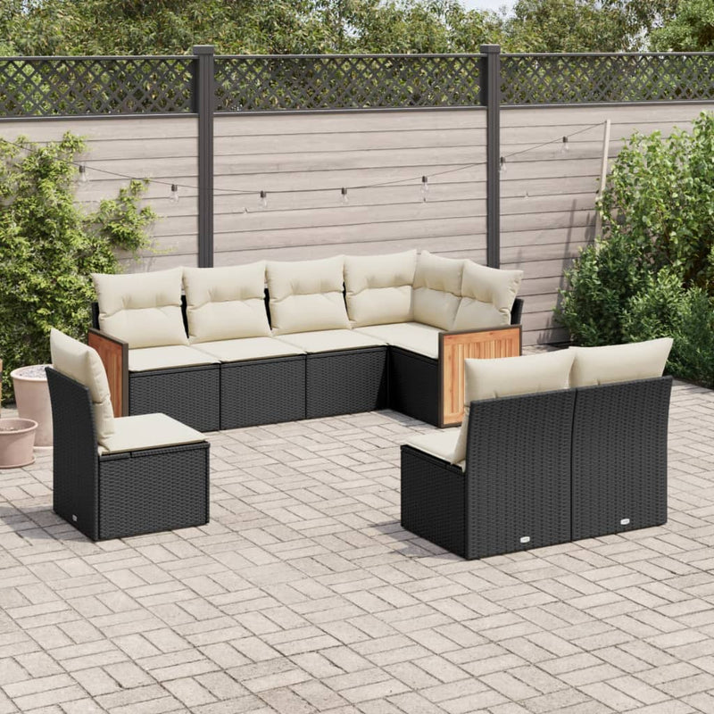 8-delige Loungeset met kussens poly rattan zwart