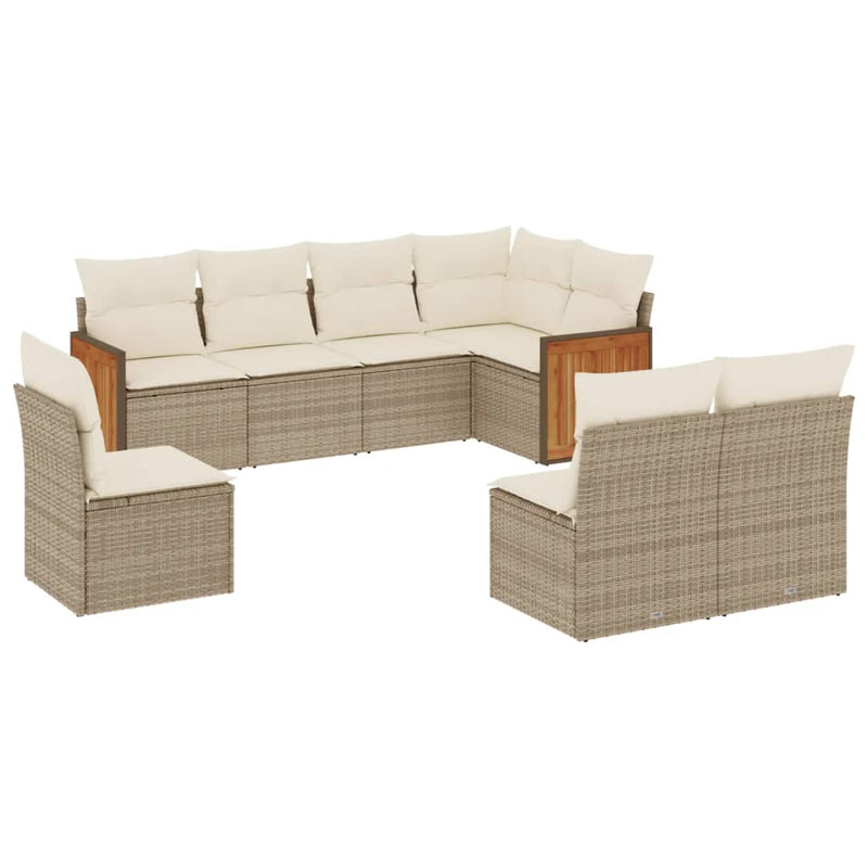 8-delige Loungeset met kussens poly rattan beige